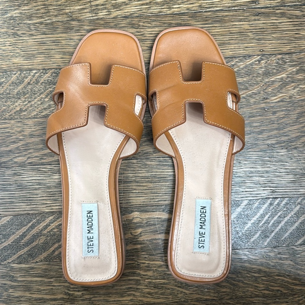 Steve Madden HADYN COGNAC LEATHER sandal sz 9 EUC